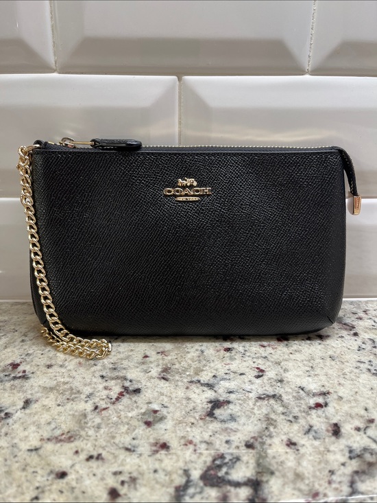 Coach Handbags - Coach Black Leather Large Zip Wristlet Clutch NWOT